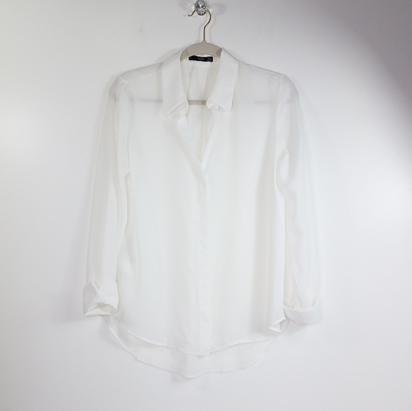Mango Off White Flowy Button Up Shirt Size 4 - Picture 4 of 15